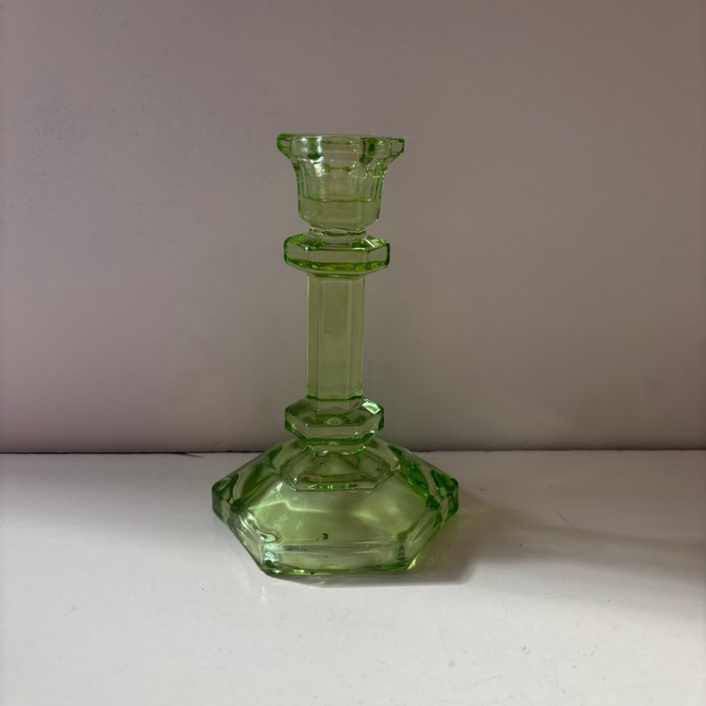 Green glass candle holder